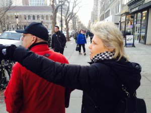 Reverend Kim shows President Reoch around downtown Boston