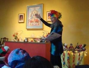 In Sonoma, the recent Children's Day Winter Solstice Celebration was a sangha wide gathering of children's shrine decorating, story telling (Janet Ryvlin pictured below), origami making, song singing, good food eating and friends celebrating.